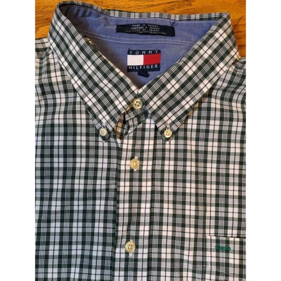 Tommy Hilfiger Shirt Mens XXL Green Plaid Pocket ButtonUp Vintage Lions Crest - Picture 5 of 8
